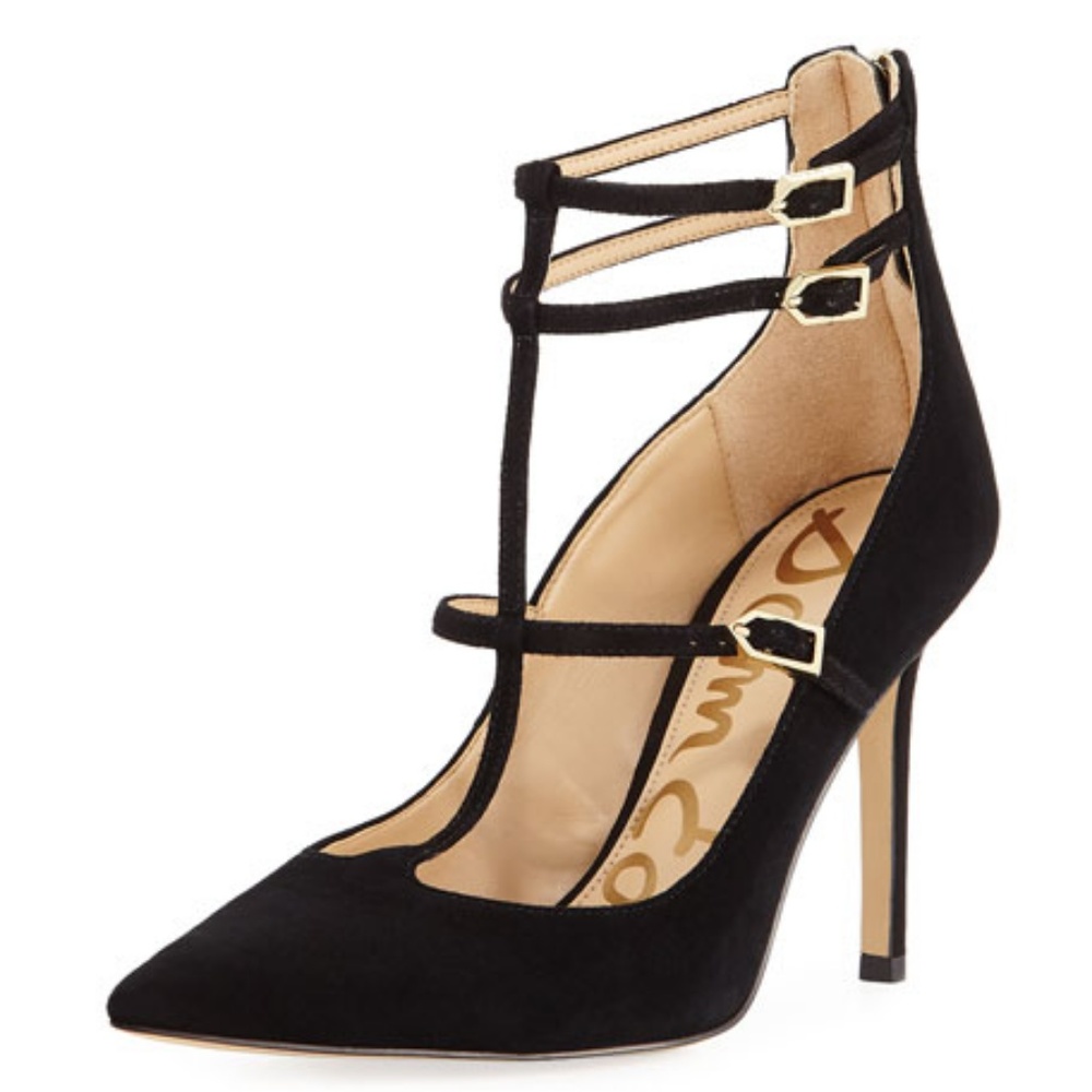 Sam Edelman T-Strap Suede Pump, Black (Size 6)